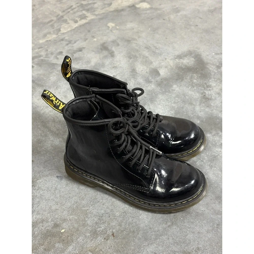 Dr. Martens Delaney Youth Girls Sz 4 Black Patent Leather Combat Boots Side Zip